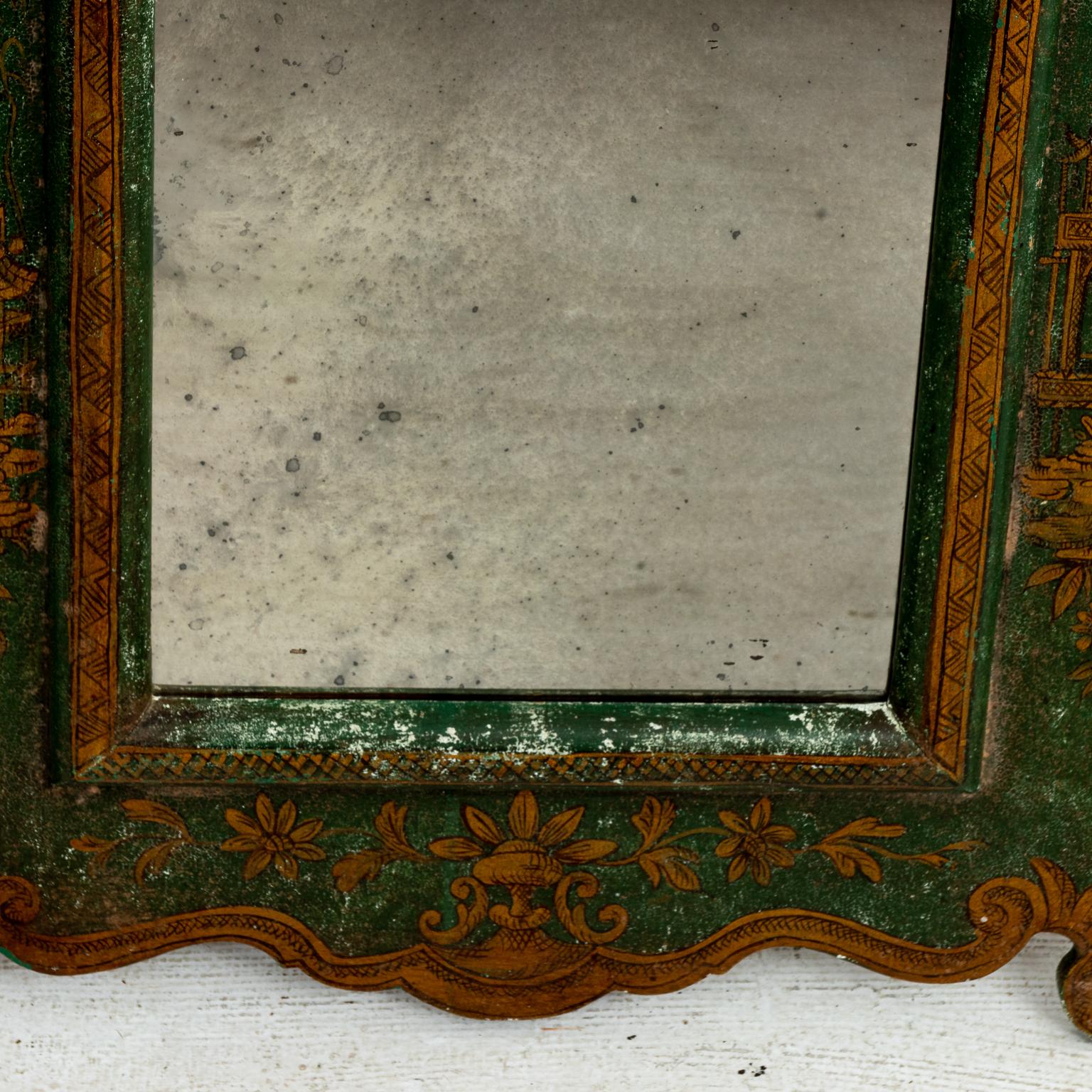 Green Painted Antique Mirror In Good Condition In Stamford, CT