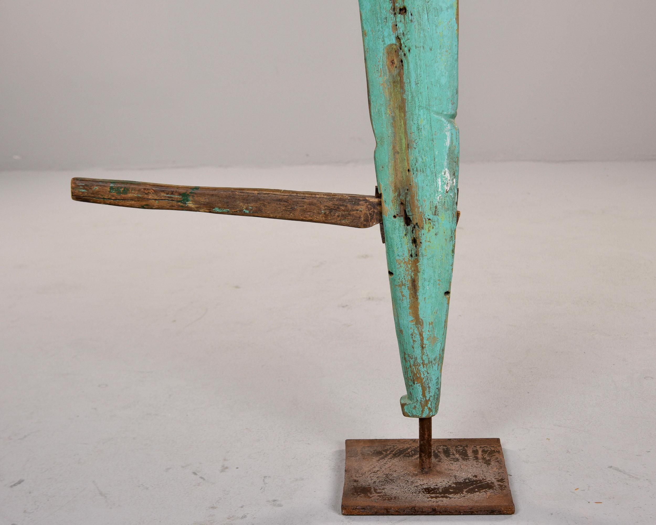 Green Painted Antique Wood Boat Rudder on Iron Stand For Sale 4