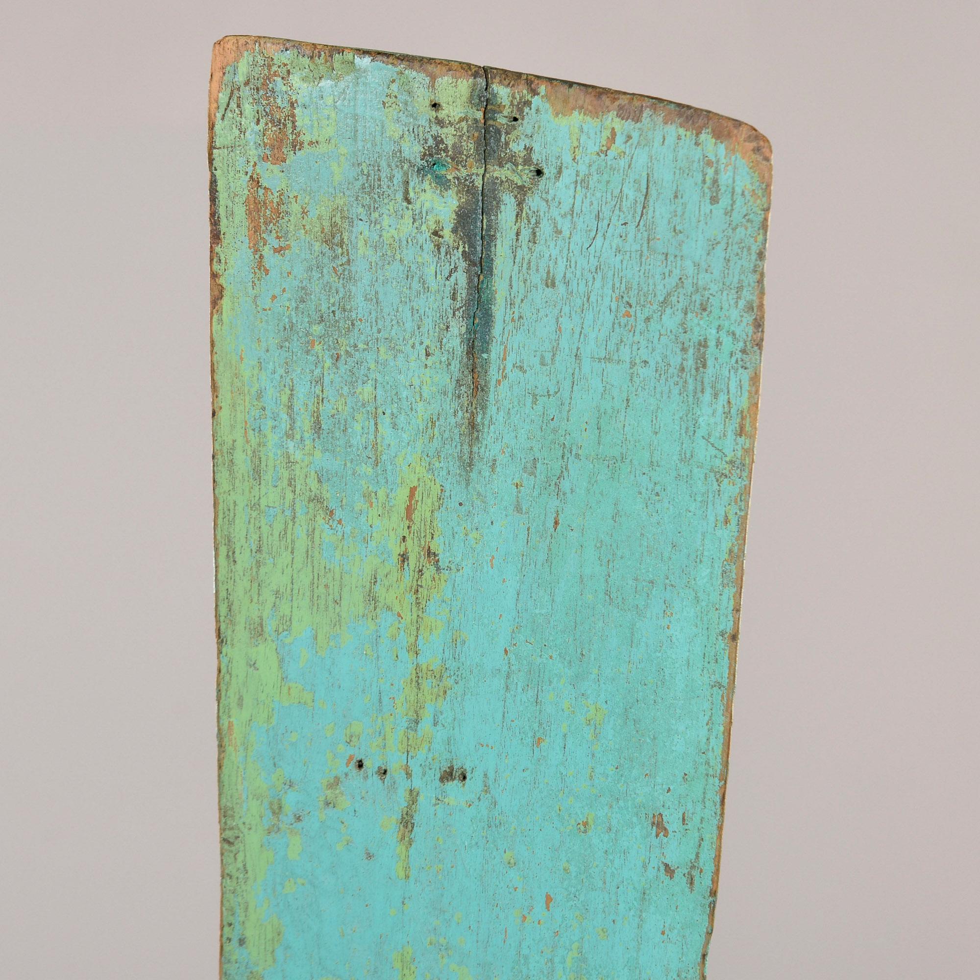 Green Painted Antique Wood Boat Rudder on Iron Stand For Sale 5
