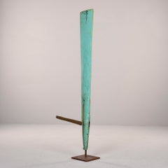 Green Painted Antique Wood Boat Rudder on Iron Stand