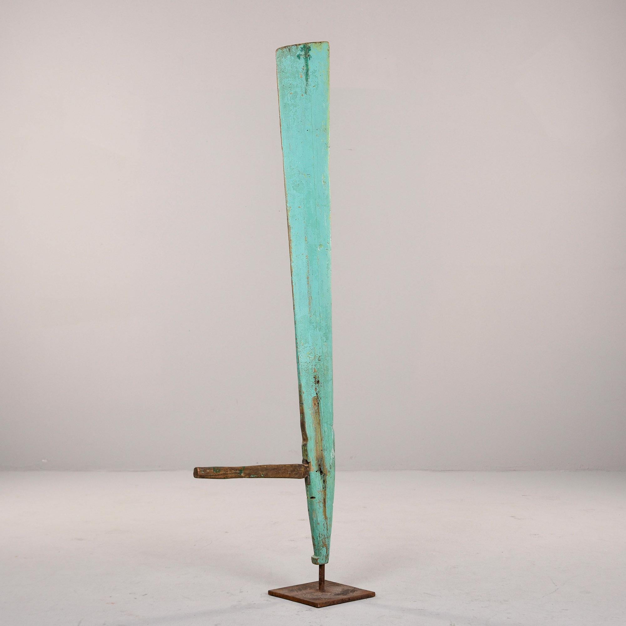 Green Painted Antique Wood Boat Rudder on Iron Stand For Sale 1