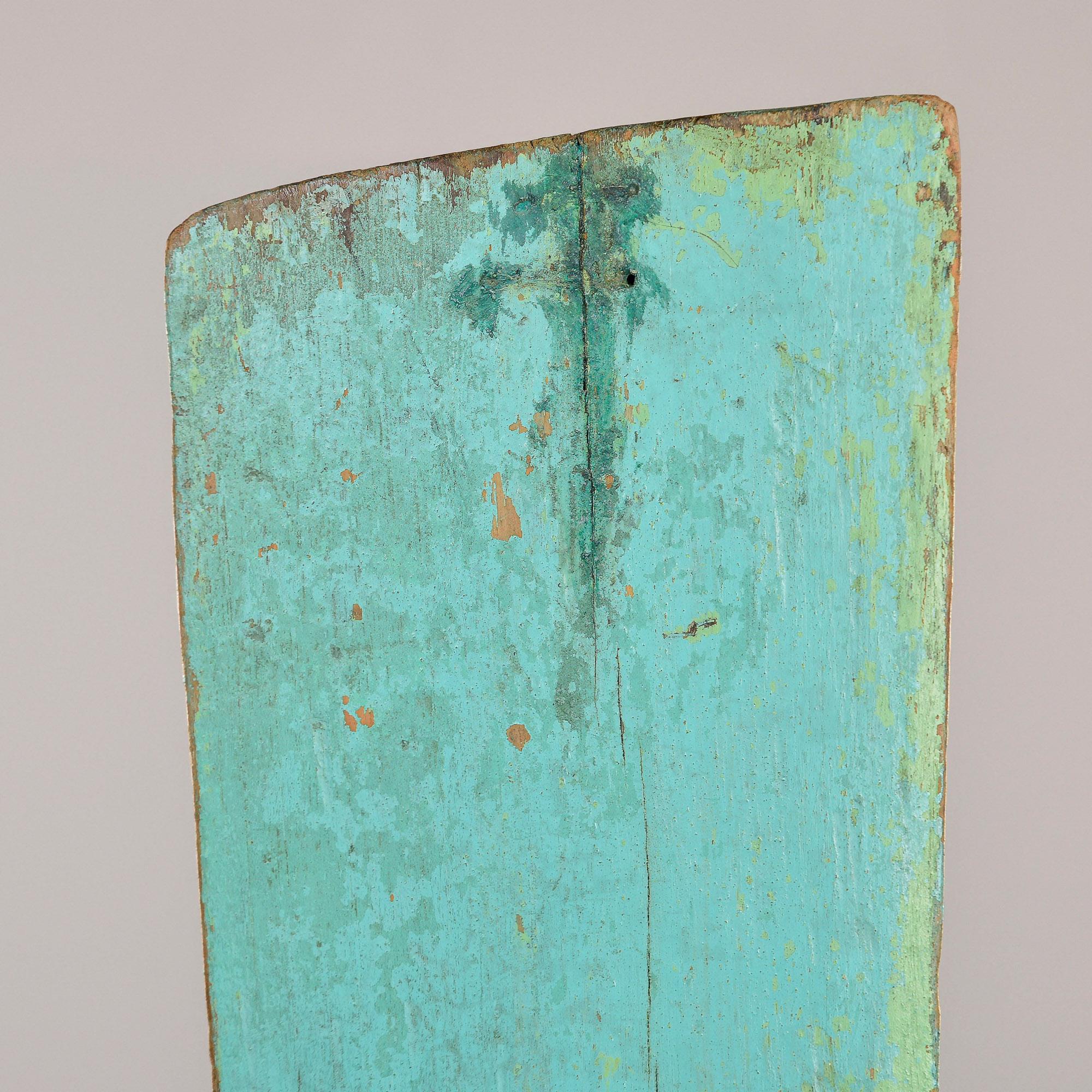 Green Painted Antique Wood Boat Rudder on Iron Stand For Sale 3