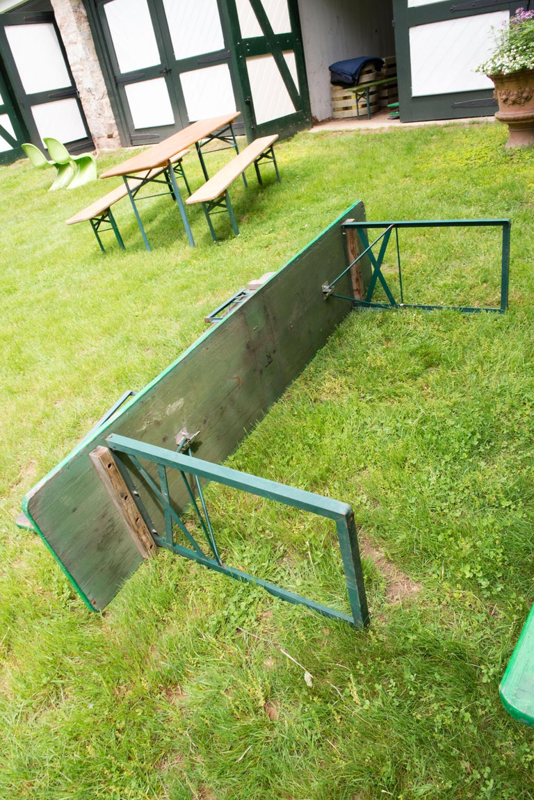 Green Painted Beer Garden Picnic Table and Benches For Sale 7