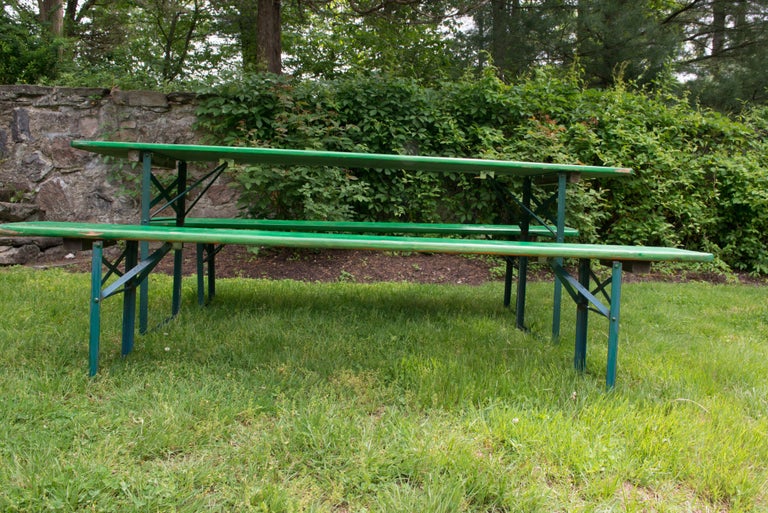Green Painted Beer Garden Picnic Table and Benches For Sale 2