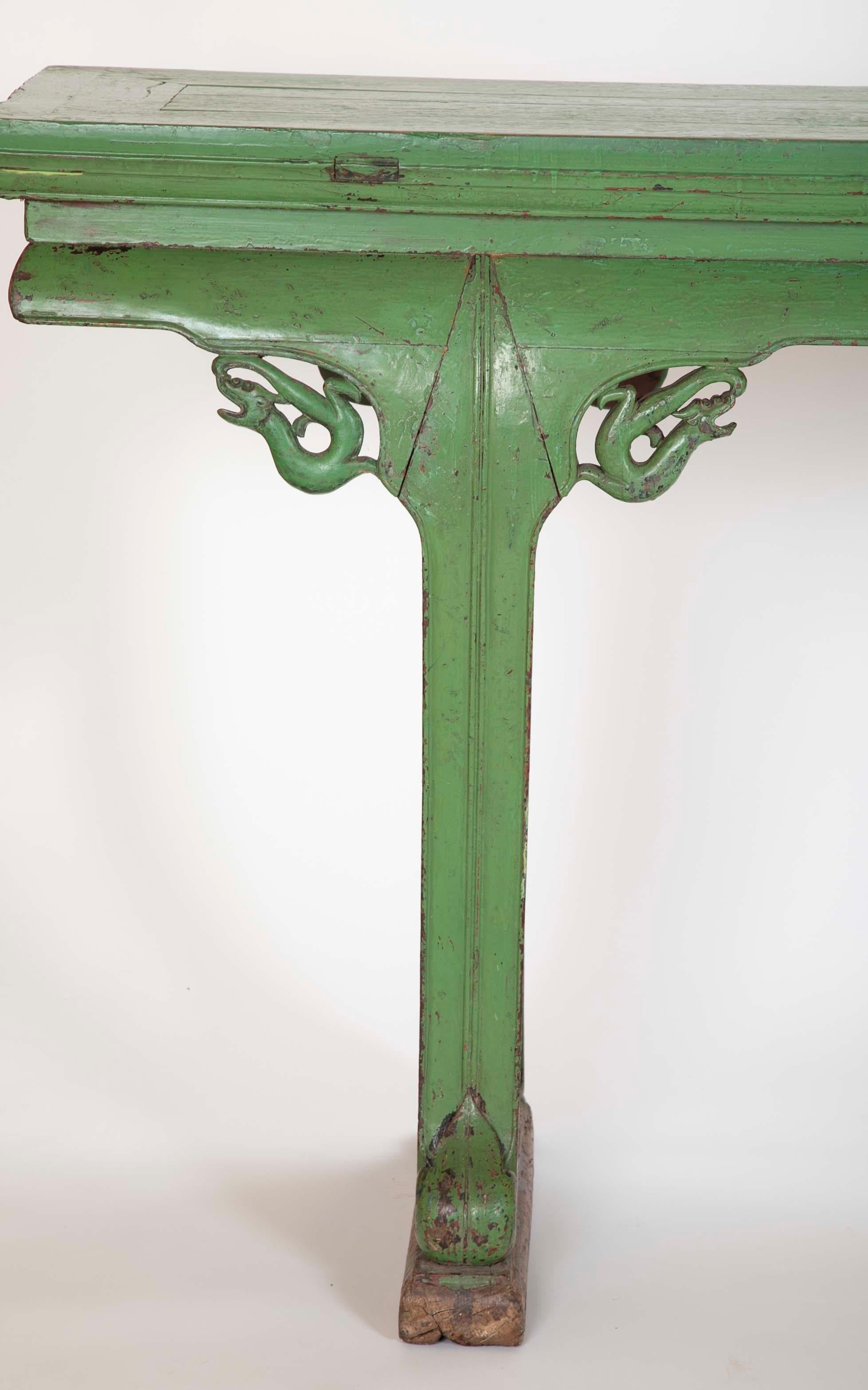 Chinese Export Green Painted Chinese Console Table, Large Scale