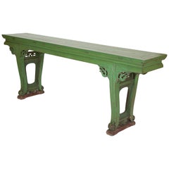 Antique Green Painted Chinese Console Table, Large Scale