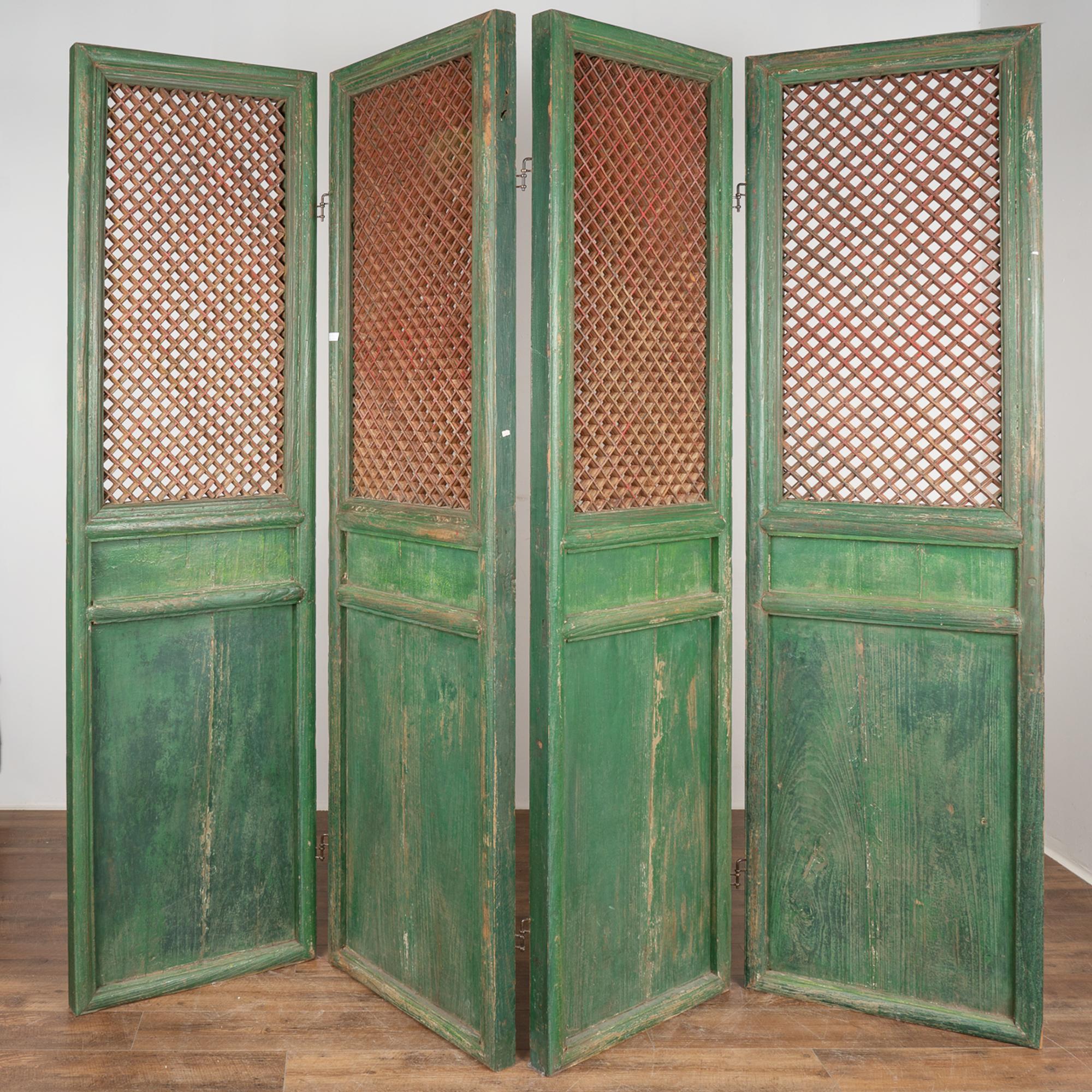 Green Painted Chinese Folding Screen Room Divider, circa 1840-60 For Sale 3