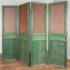 Green Painted Chinese Folding Screen Room Divider, circa 1840-60