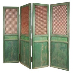 Green Painted Chinese Folding Screen Room Divider, circa 1840-60