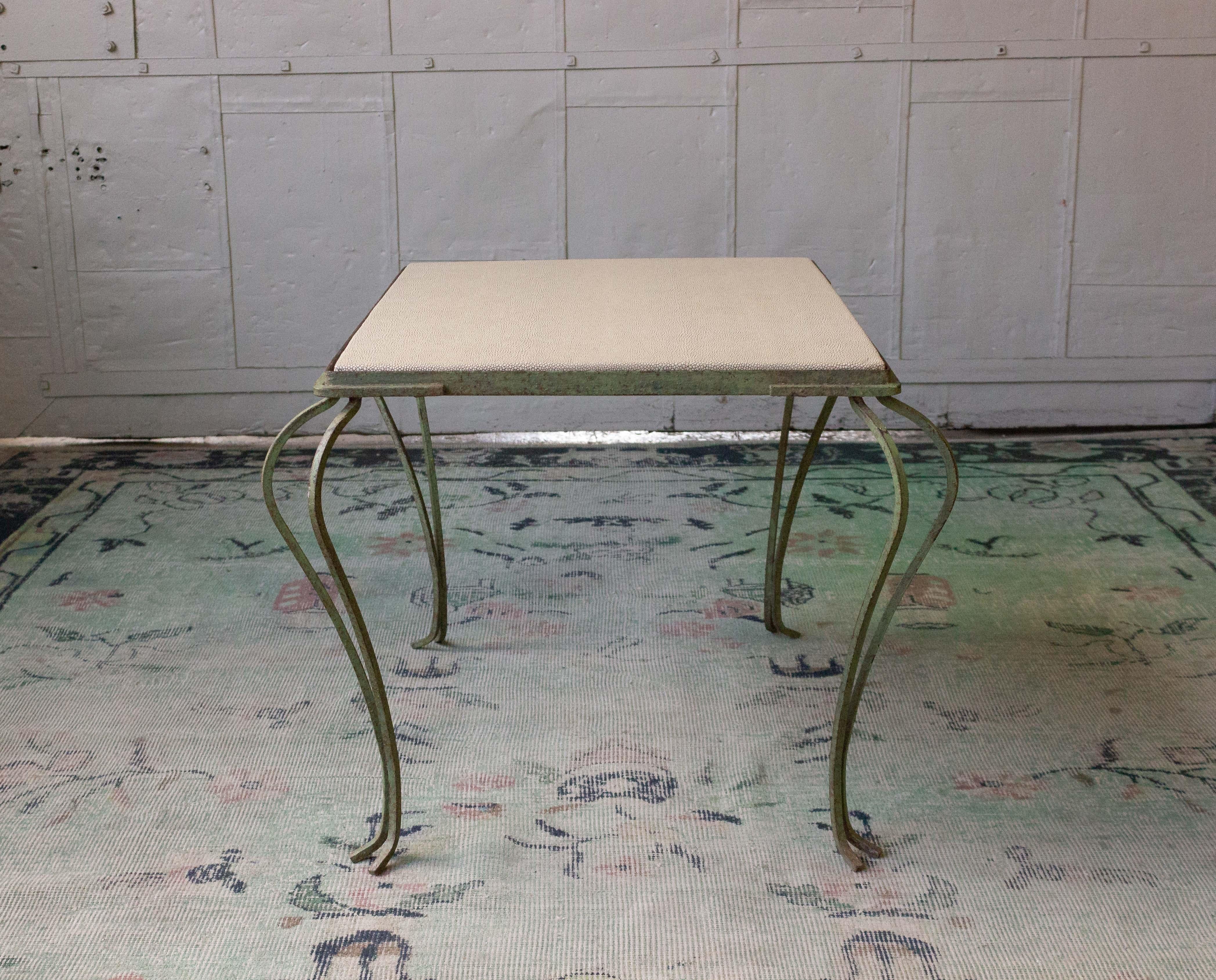 Green Painted Coffee Table with Faux Shagreen Top (Art nouveau)