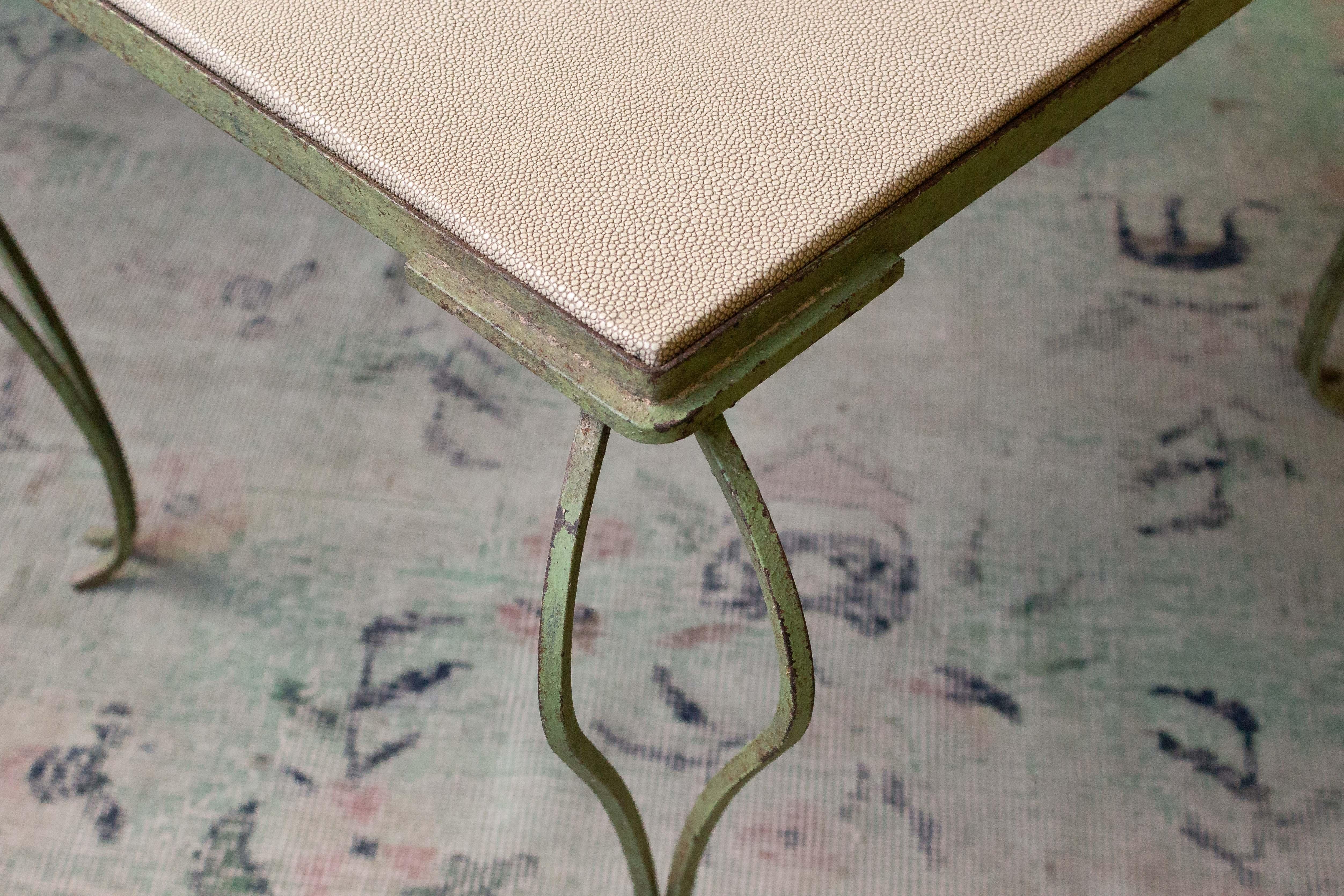 French Green Painted Coffee Table with Faux Shagreen Top