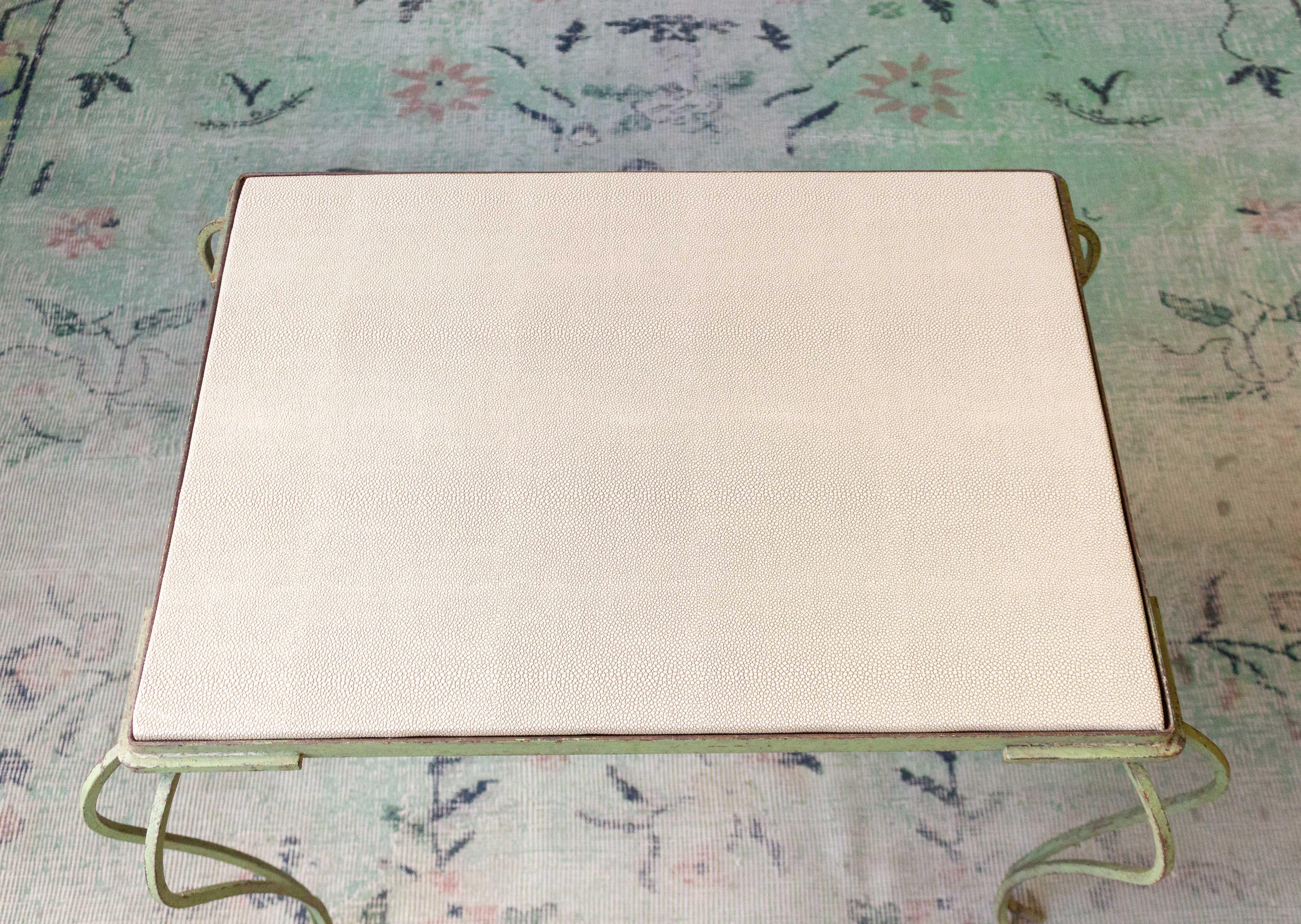 Green Painted Coffee Table with Faux Shagreen Top (Eisen)