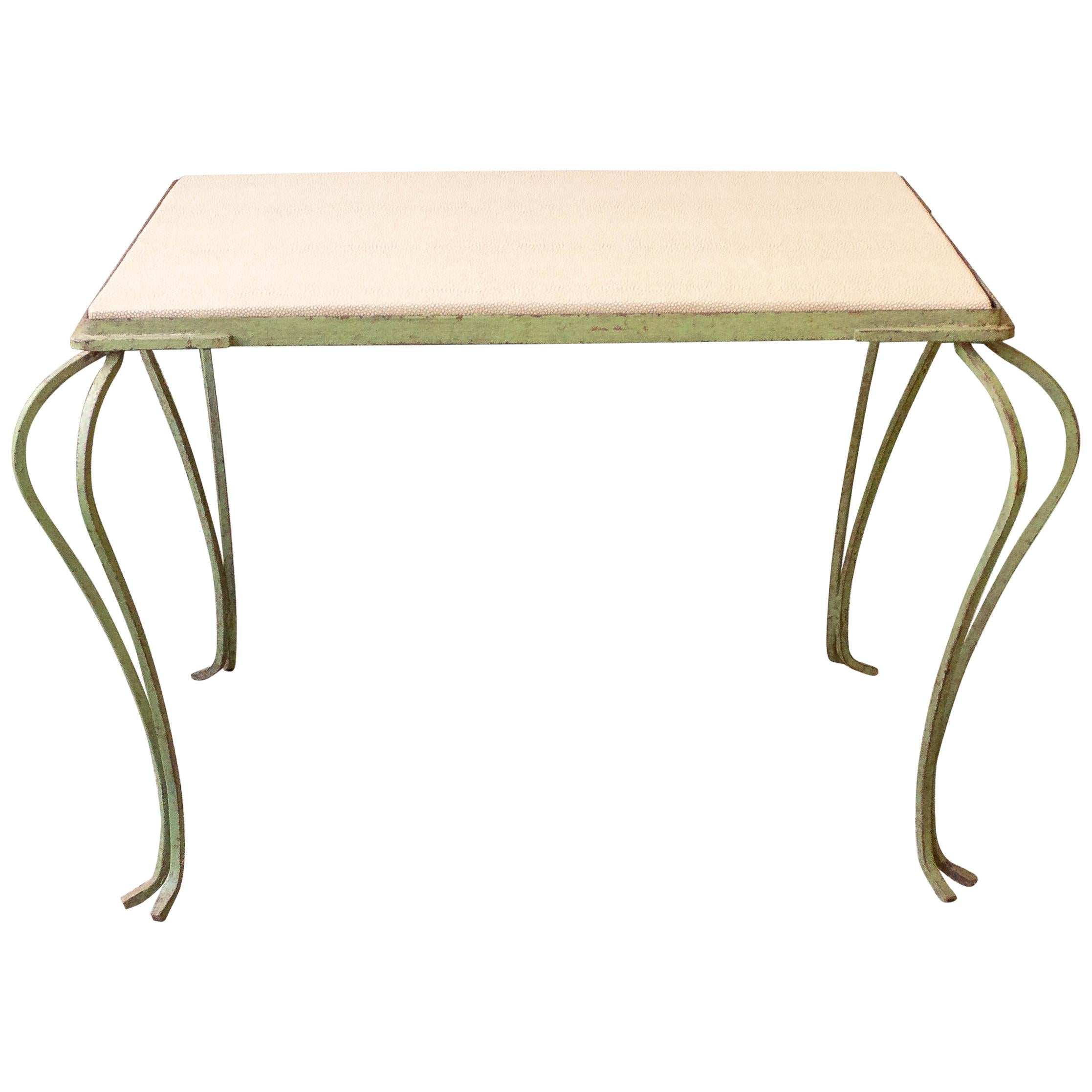 Green Painted Coffee Table with Faux Shagreen Top