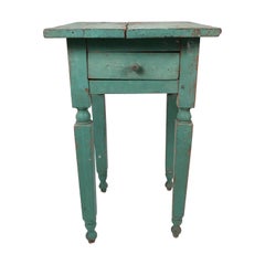 Used Green Painted Country One-Drawer Occasional Table or Nightstand