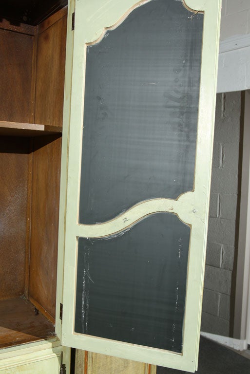 Green Painted Distressed Baker Armoire With Two Mirrored Glass Doors In Good Condition In Stamford, CT