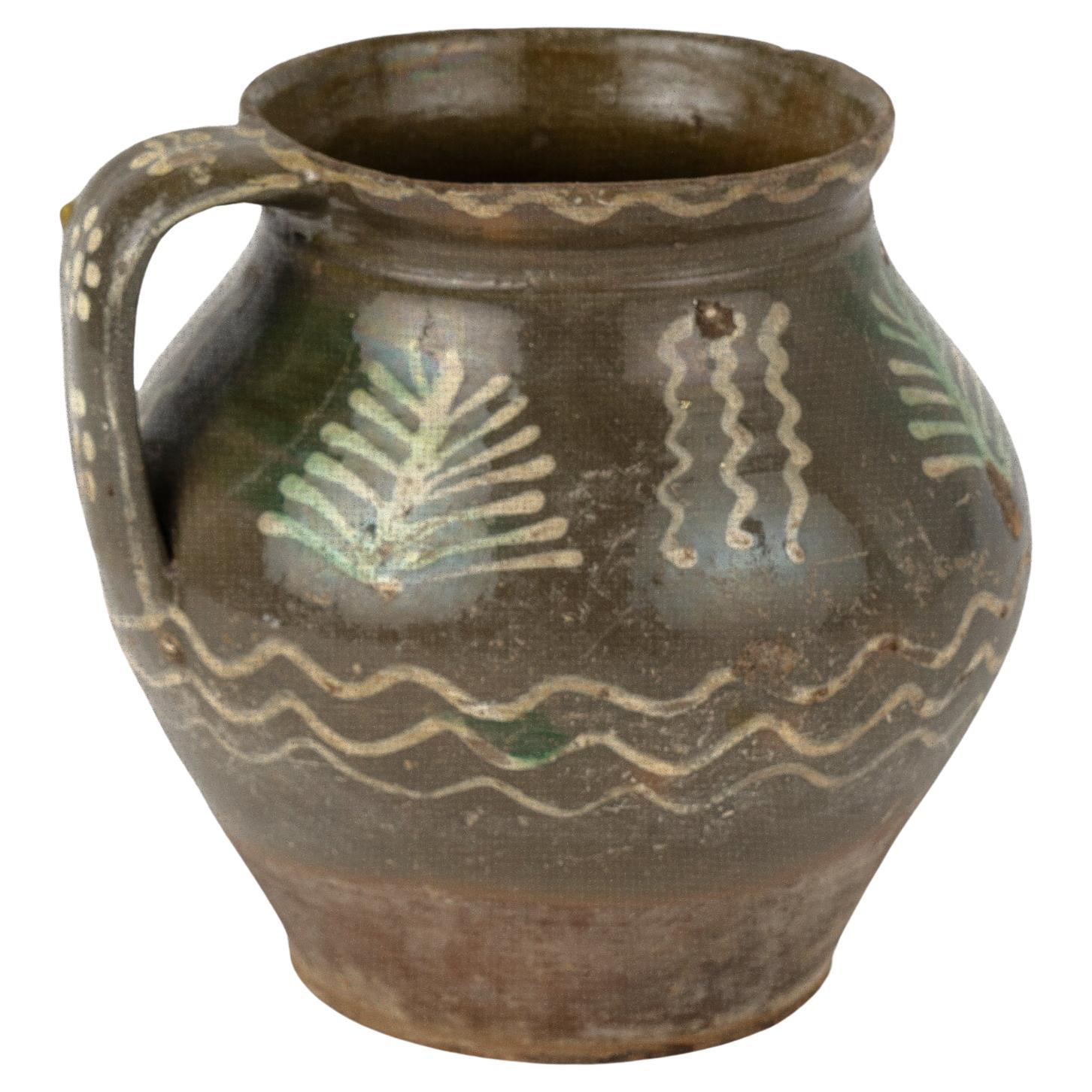 Green Painted Earthenware Pottery With Handle, circa 1900's