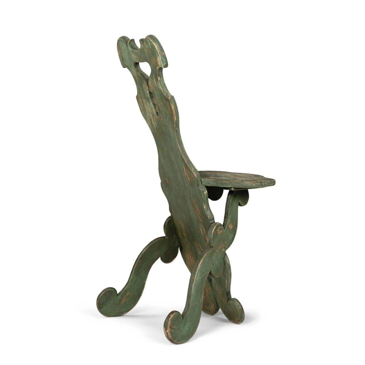 Hand-Carved Green Painted Folk Art Swedish Chair For Sale