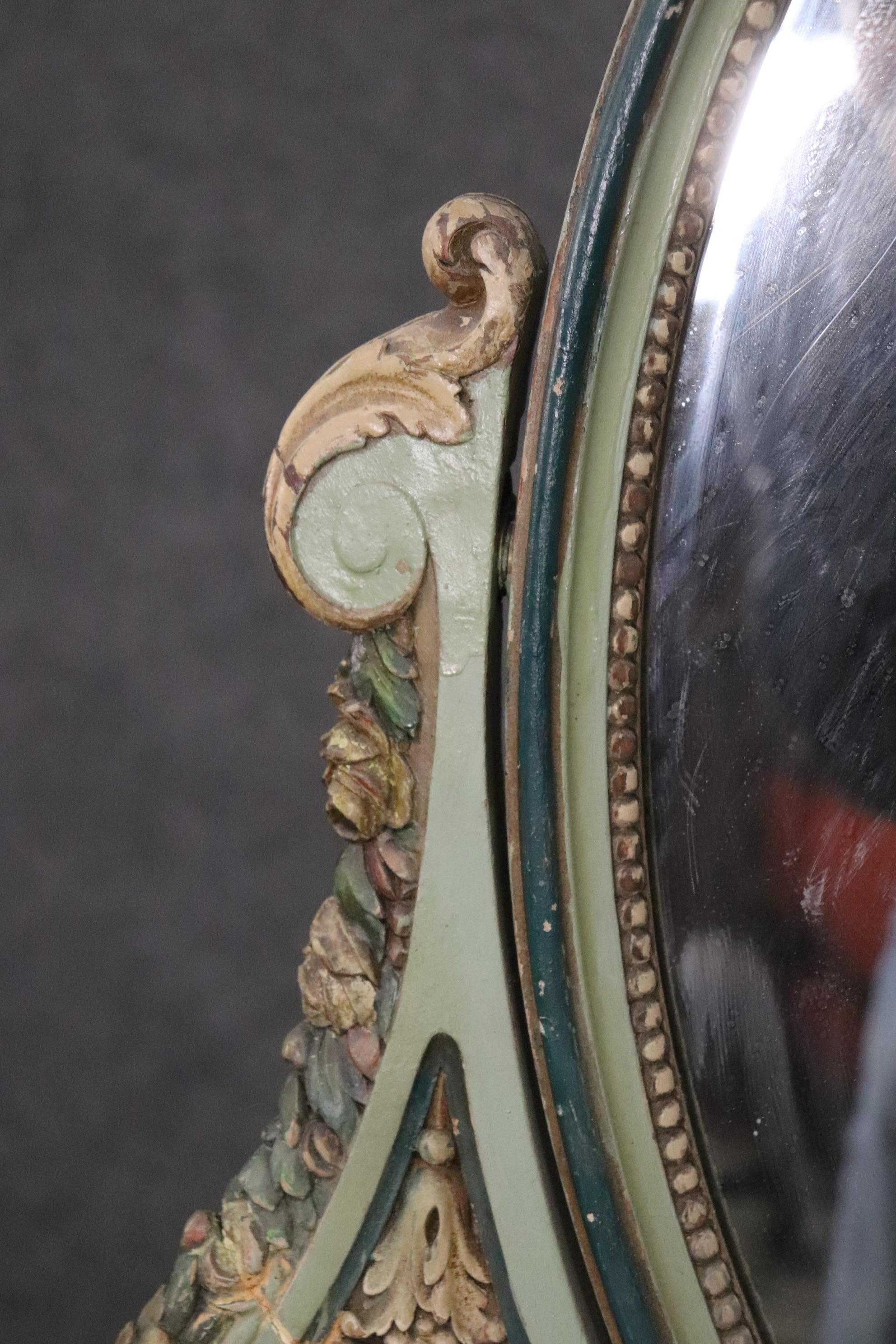 Green Painted French Louis XVI Style 1920s Era Ladies Vanity and Matching Stool 2