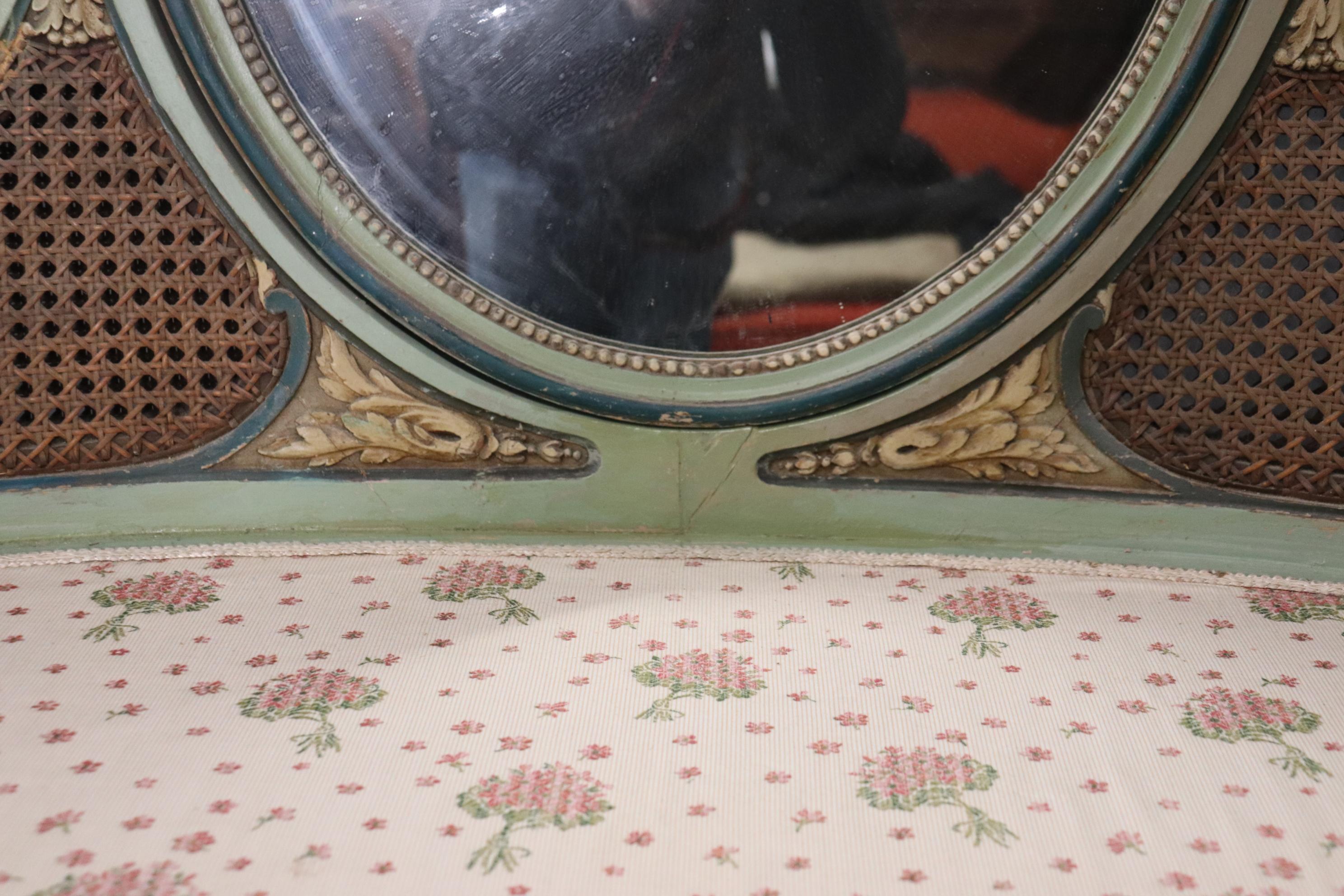 Green Painted French Louis XVI Style 1920s Era Ladies Vanity and Matching Stool 3
