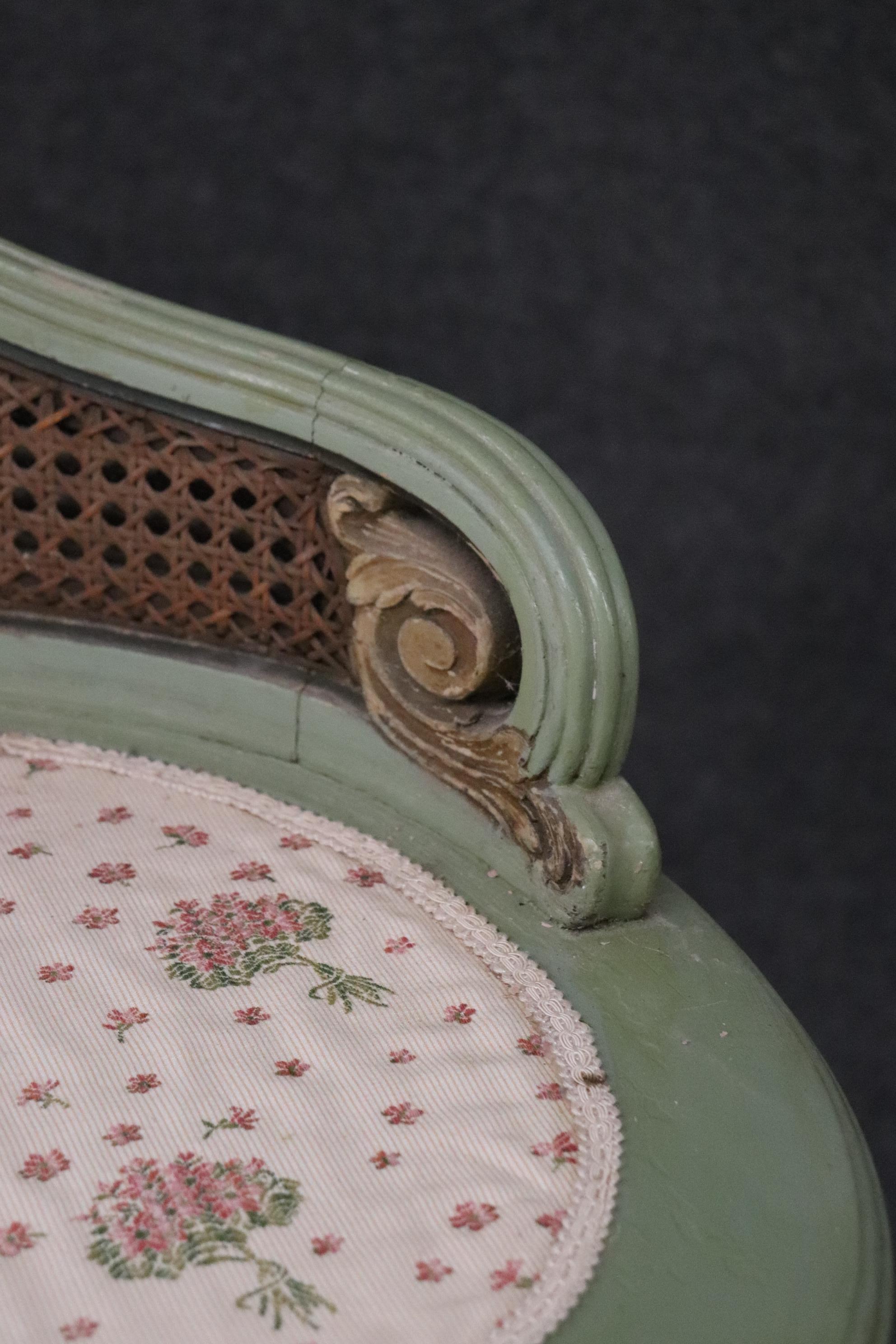 Green Painted French Louis XVI Style 1920s Era Ladies Vanity and Matching Stool 4