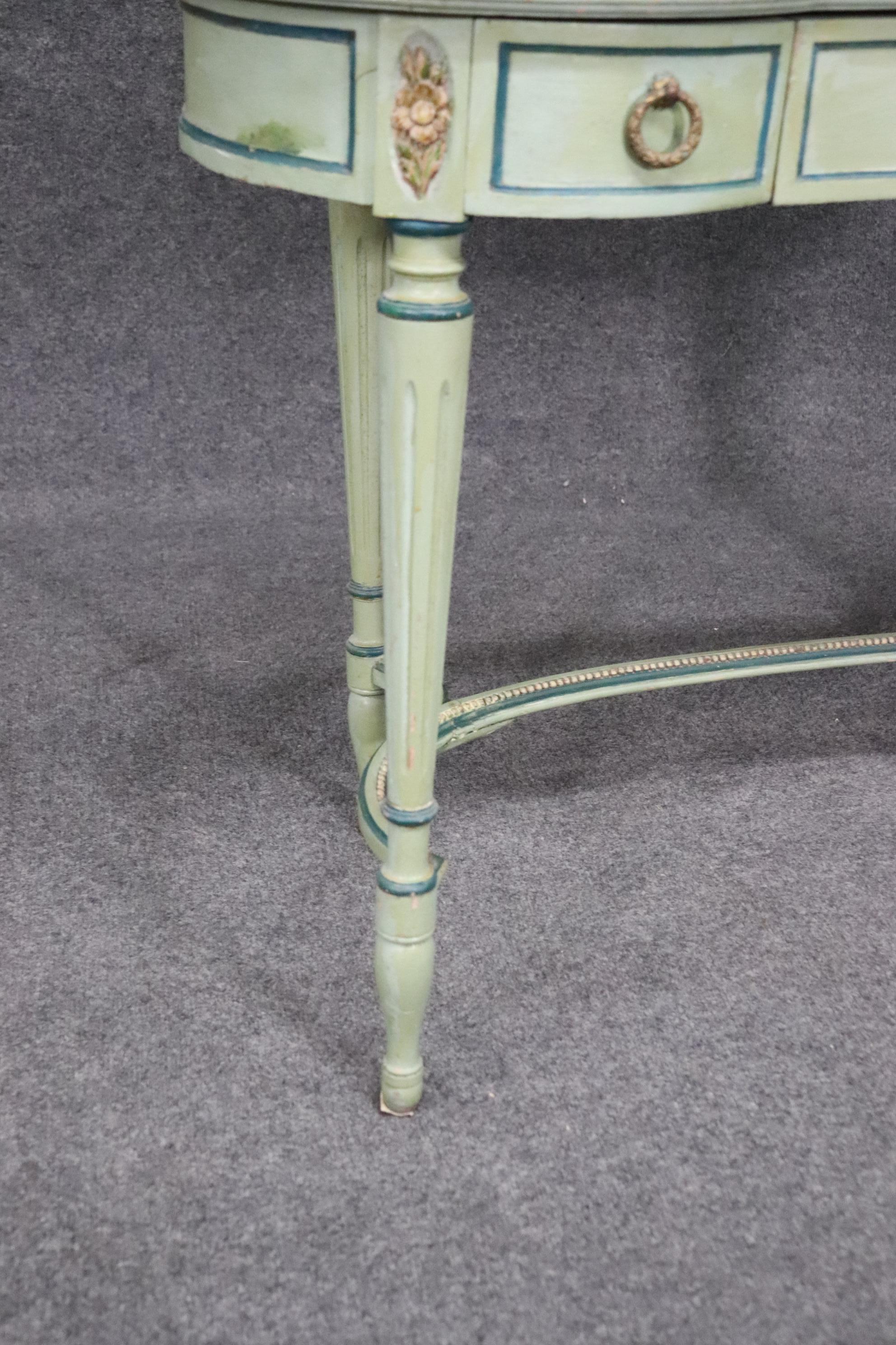 Green Painted French Louis XVI Style 1920s Era Ladies Vanity and Matching Stool 8