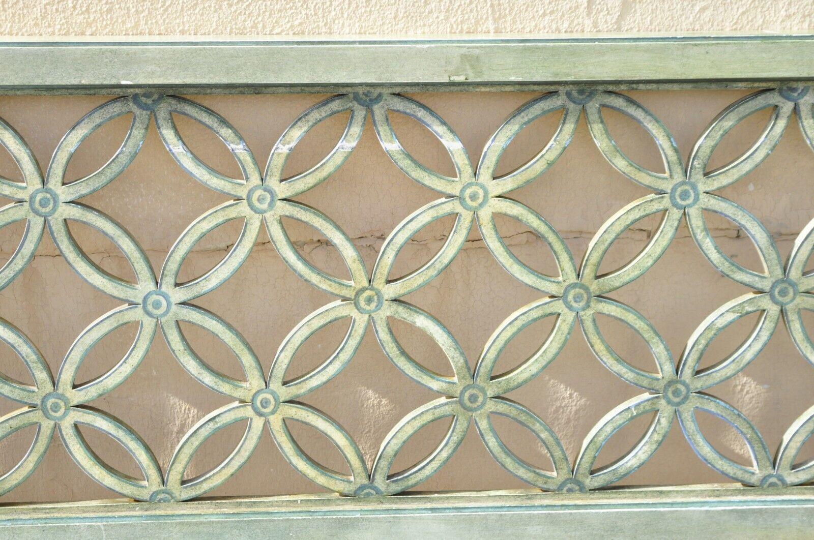 Green Painted Hollywood Regency Butterfly Fretwork Venetian King Bed Headboard In Good Condition In Philadelphia, PA