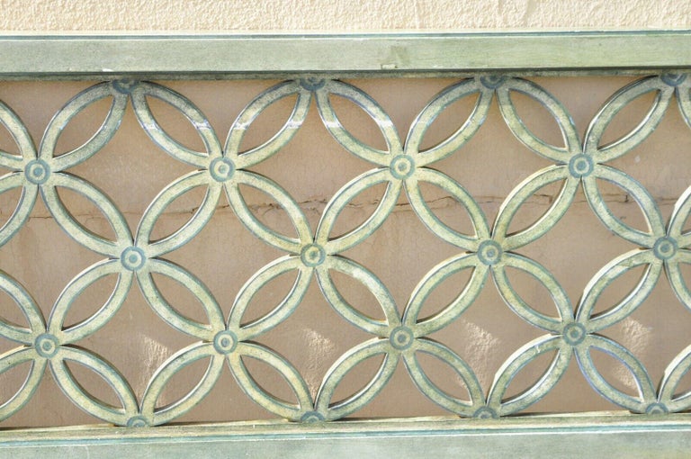 20th Century Green Painted Hollywood Regency Butterfly Fretwork Venetian King Bed Headboard For Sale