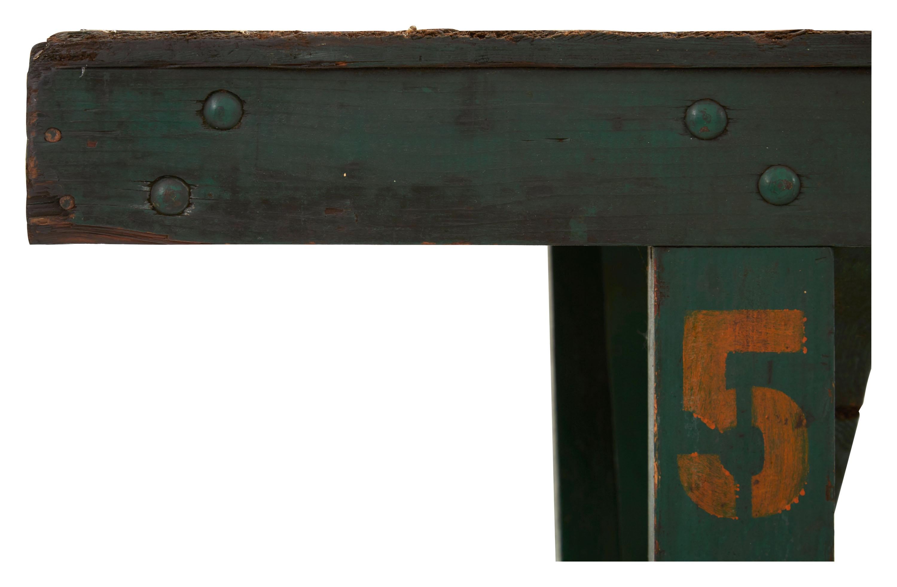 20th Century Green Painted Industrial Wooden Work Table