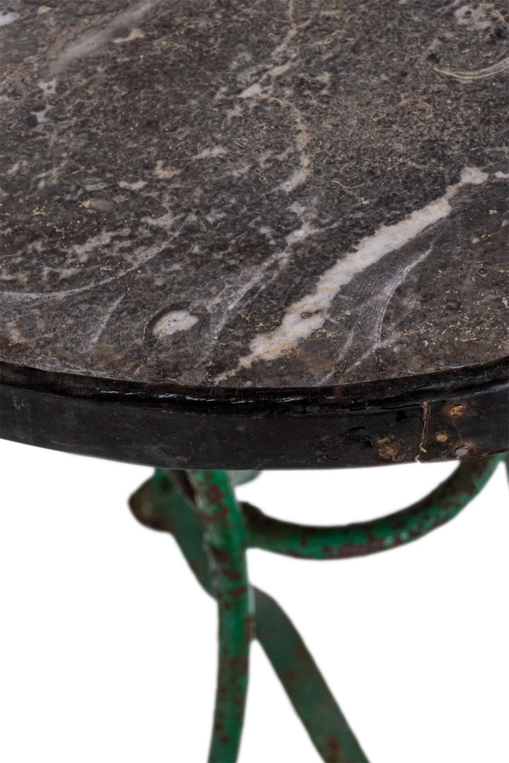 19th Century Green Painted Iron Base and Marble Top Garden Table