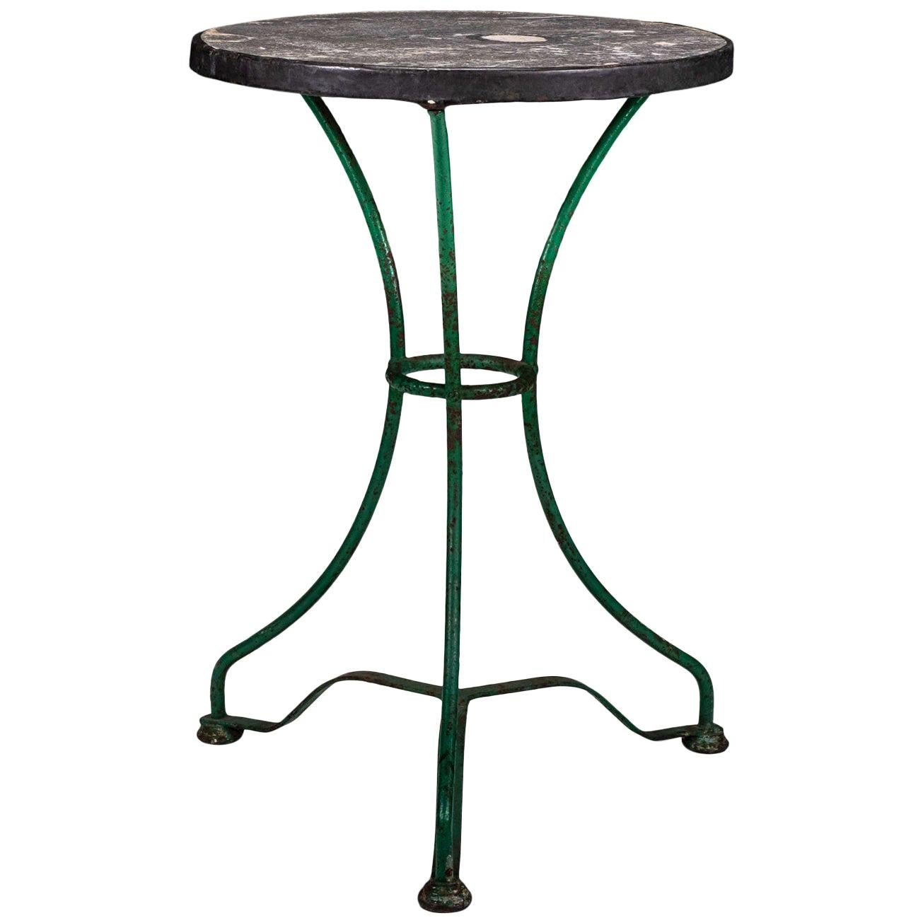 Green Painted Iron Base and Marble Top Garden Table