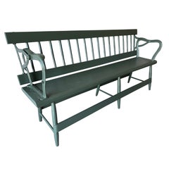 Green Painted Iron & Wood Slat Garden Bench