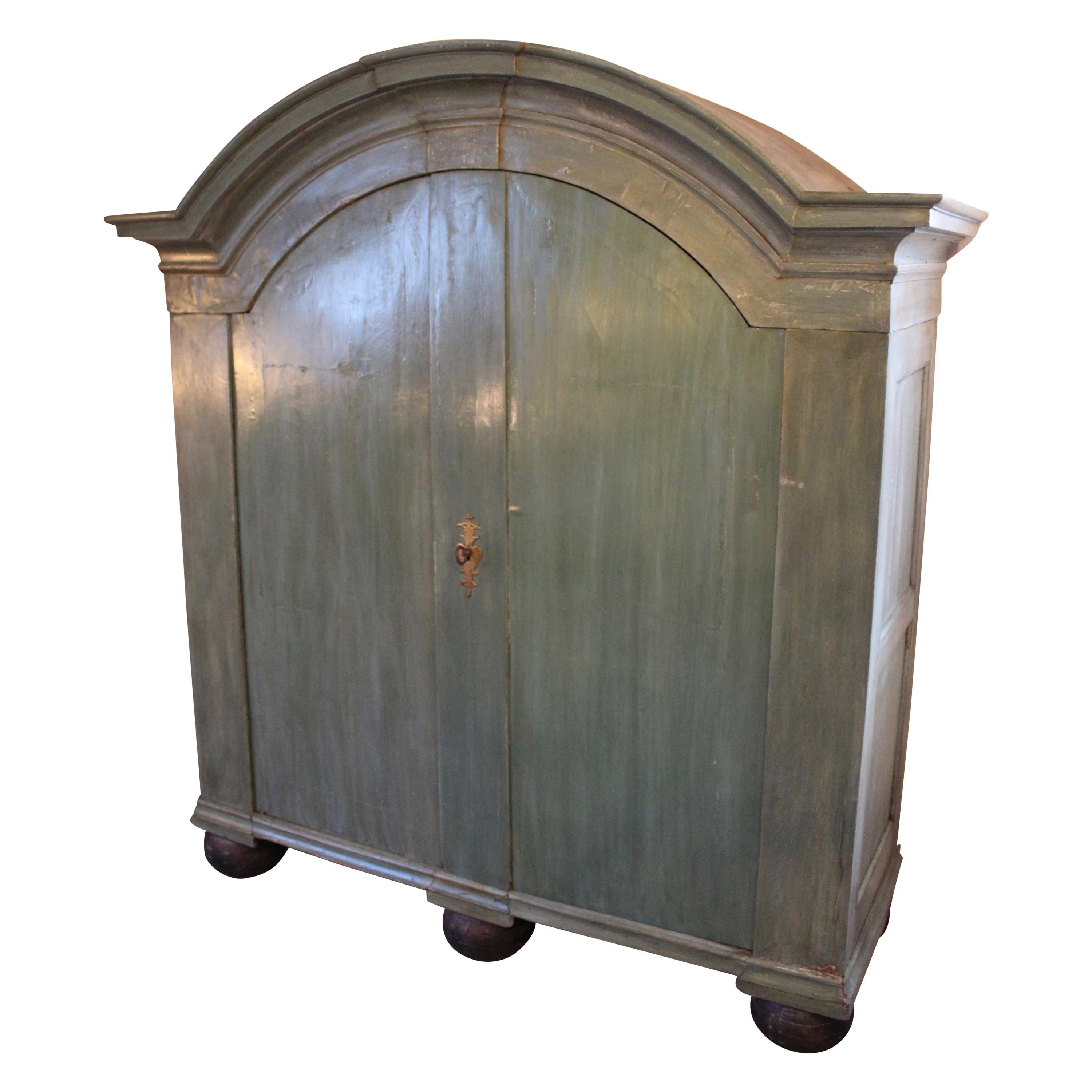 Green Painted Large Baroque Cabinet from Denmark, circa 1760 For Sale