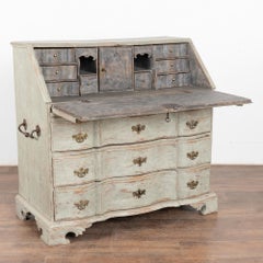 Green Painted Oak Secretary Bureau from Sweden, circa 1760-1800