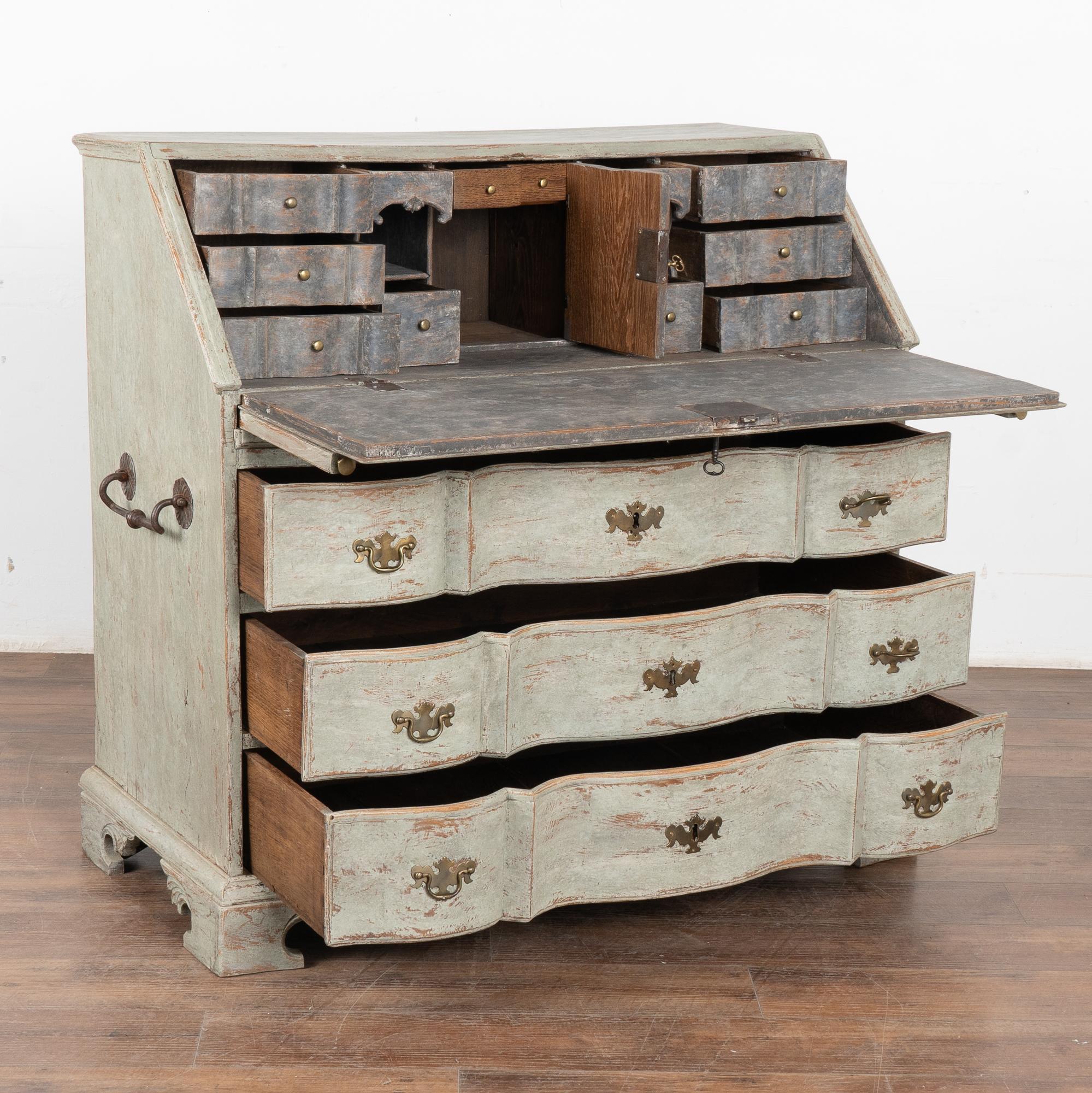 Gustavian Green Painted Oak Secretary Bureau from Sweden, circa 1760-1800