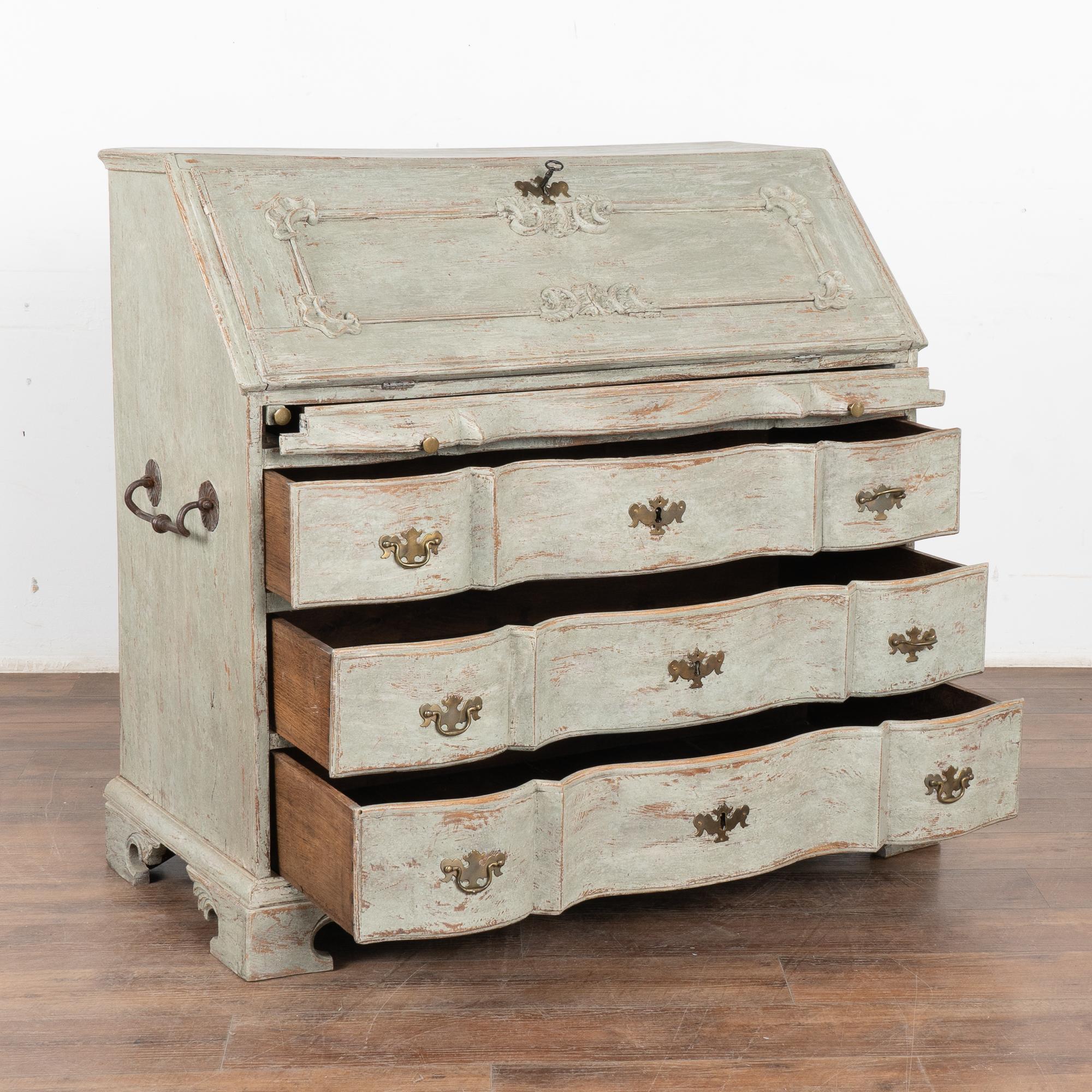 Swedish Green Painted Oak Secretary Bureau from Sweden, circa 1760-1800
