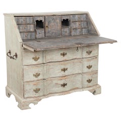 Green Painted Oak Secretary Bureau from Sweden, circa 1760-1800