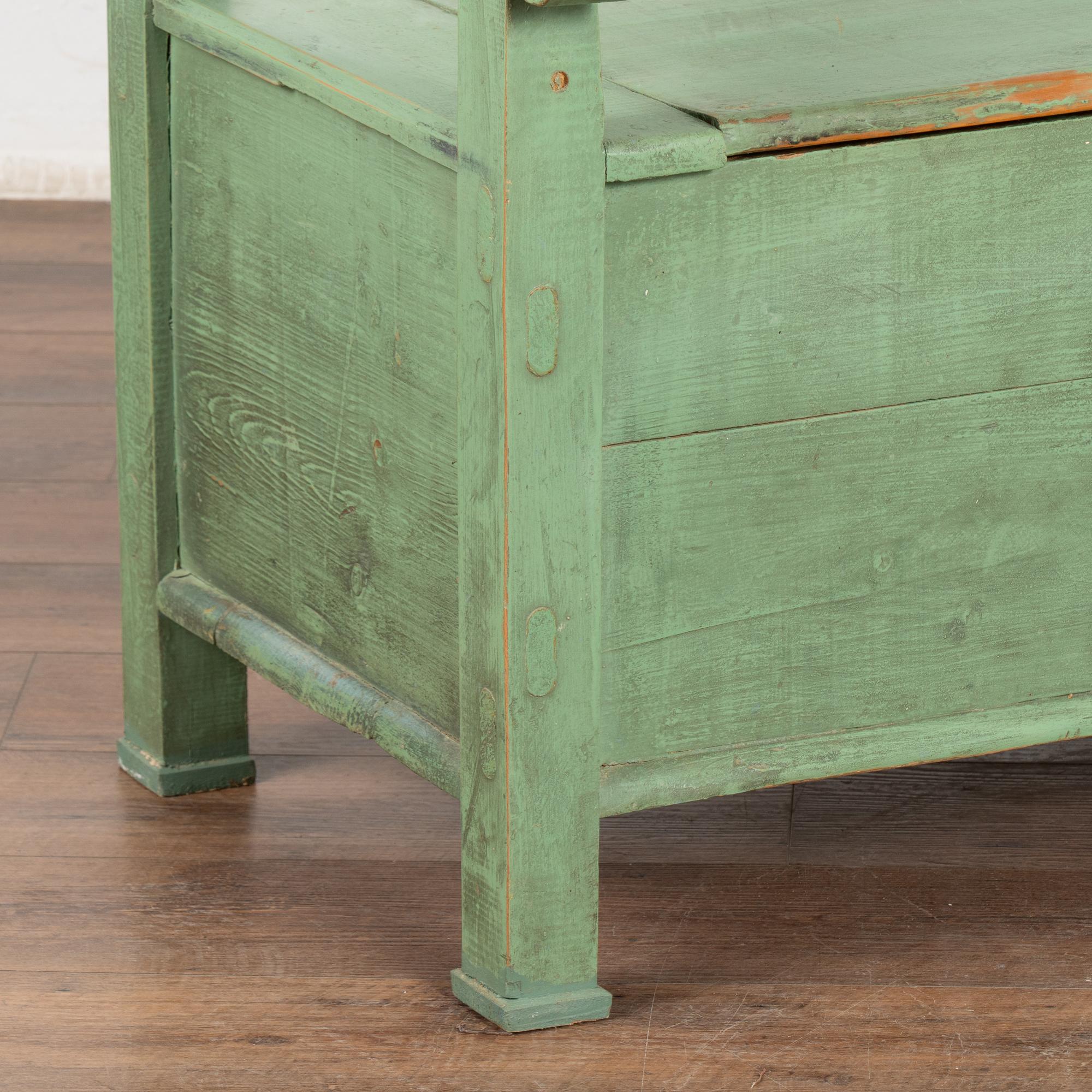 Green Painted Pine Bench with Storage, Hungary circa 1900's 2