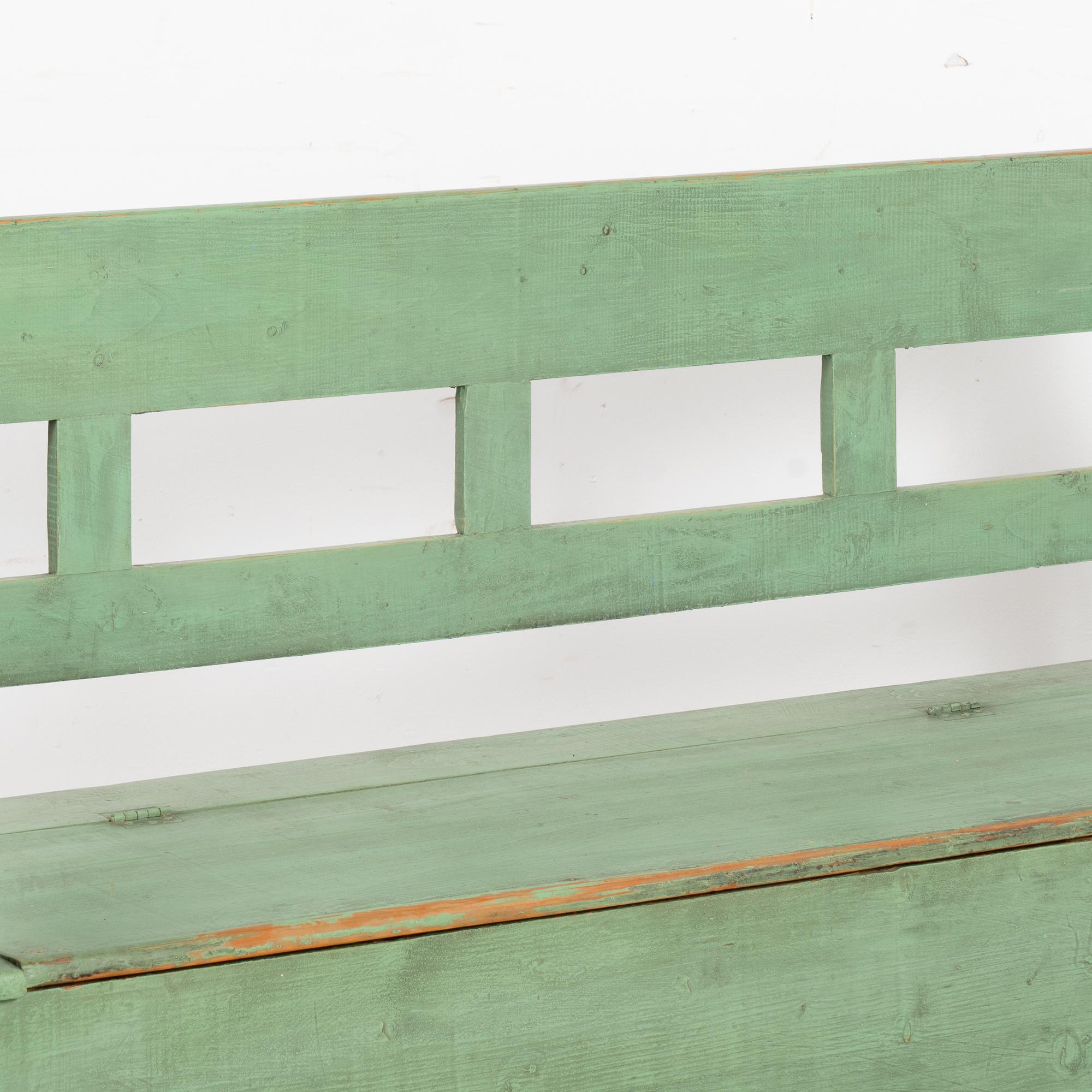 Green Painted Pine Bench with Storage, Hungary circa 1900's 3