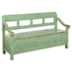 Green Painted Pine Bench with Storage, Hungary circa 1900's