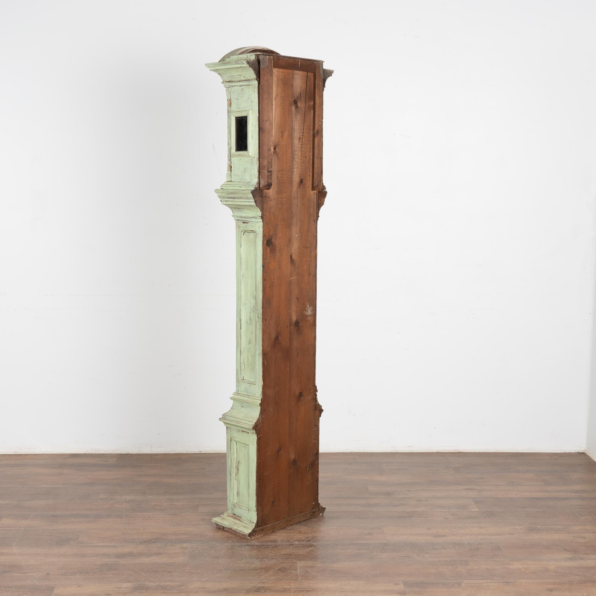 Green Painted Pine Grandfather Clock, Denmark circa 1840-60 For Sale 5
