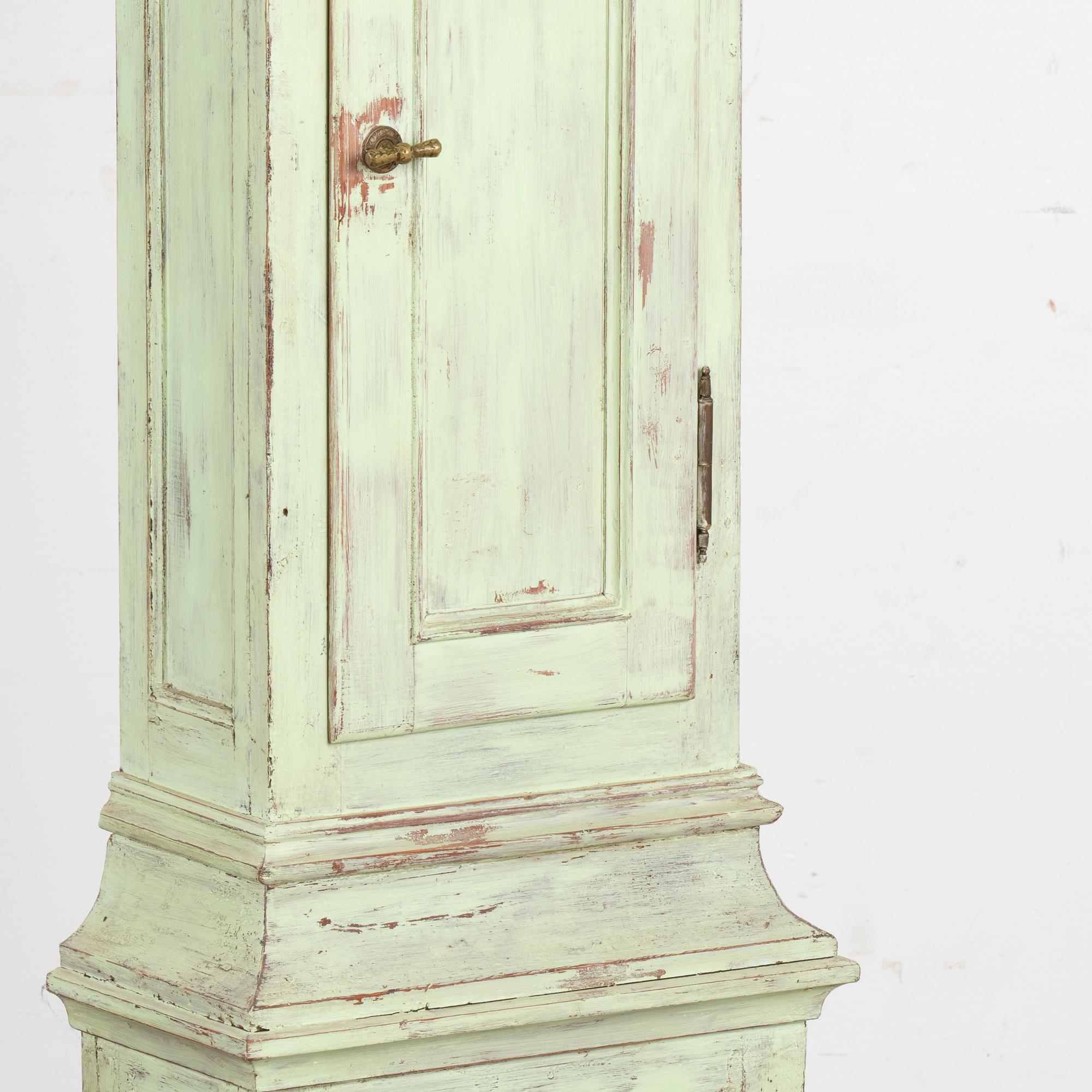 Green Painted Pine Grandfather Clock, Denmark circa 1840-60 For Sale 3