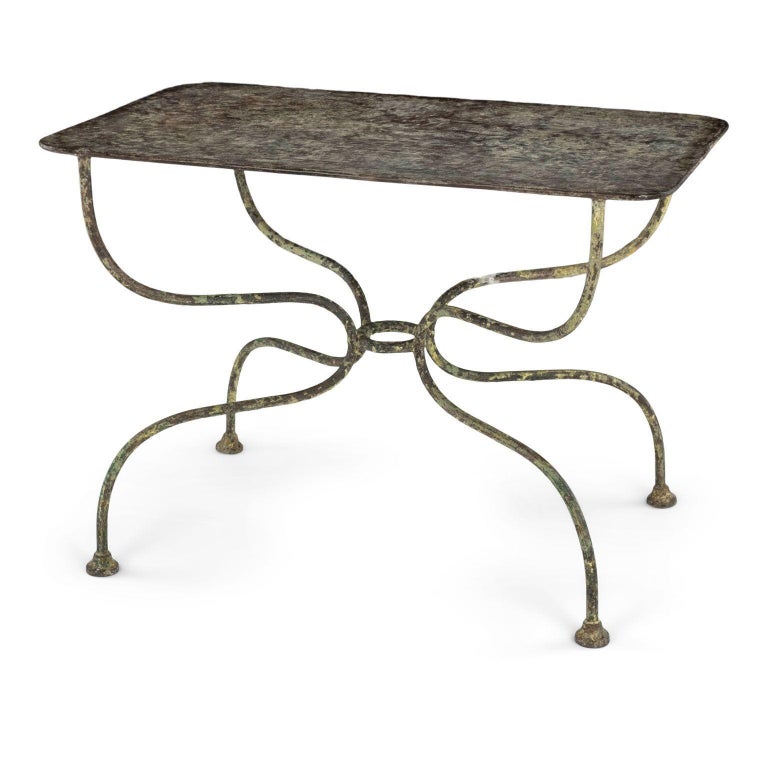 Green Painted Rectangular Iron Garden Table For Sale at 1stDibs