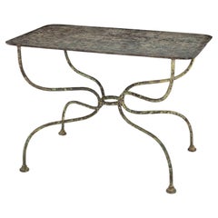 Used Green Painted Rectangular Iron Garden Table