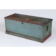 Baule da marinaio verniciato di verde (scatola da marinaio), in pino con finitura originale