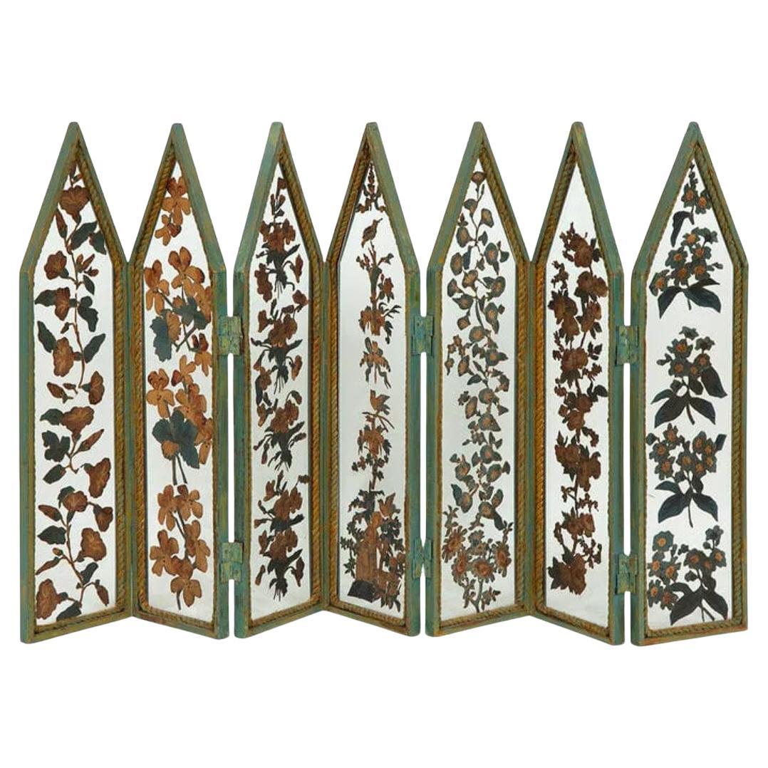 Green-Painted Six-Panel Glass Table Screen, Early 20th Century For Sale