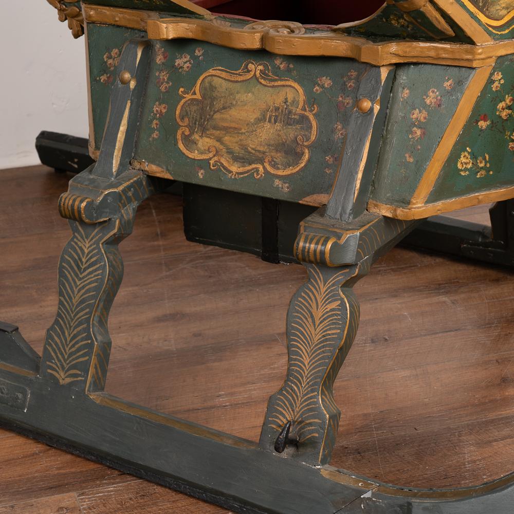 Green Painted Sleigh With Brass Bells, Sweden circa 1890 For Sale 4