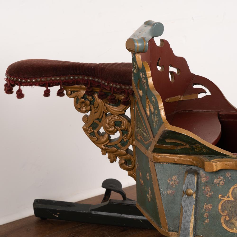 Green Painted Sleigh With Brass Bells, Sweden circa 1890 For Sale 5