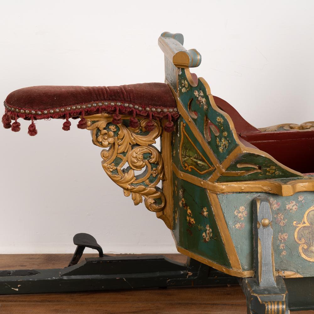 Green Painted Sleigh With Brass Bells, Sweden circa 1890 For Sale 6