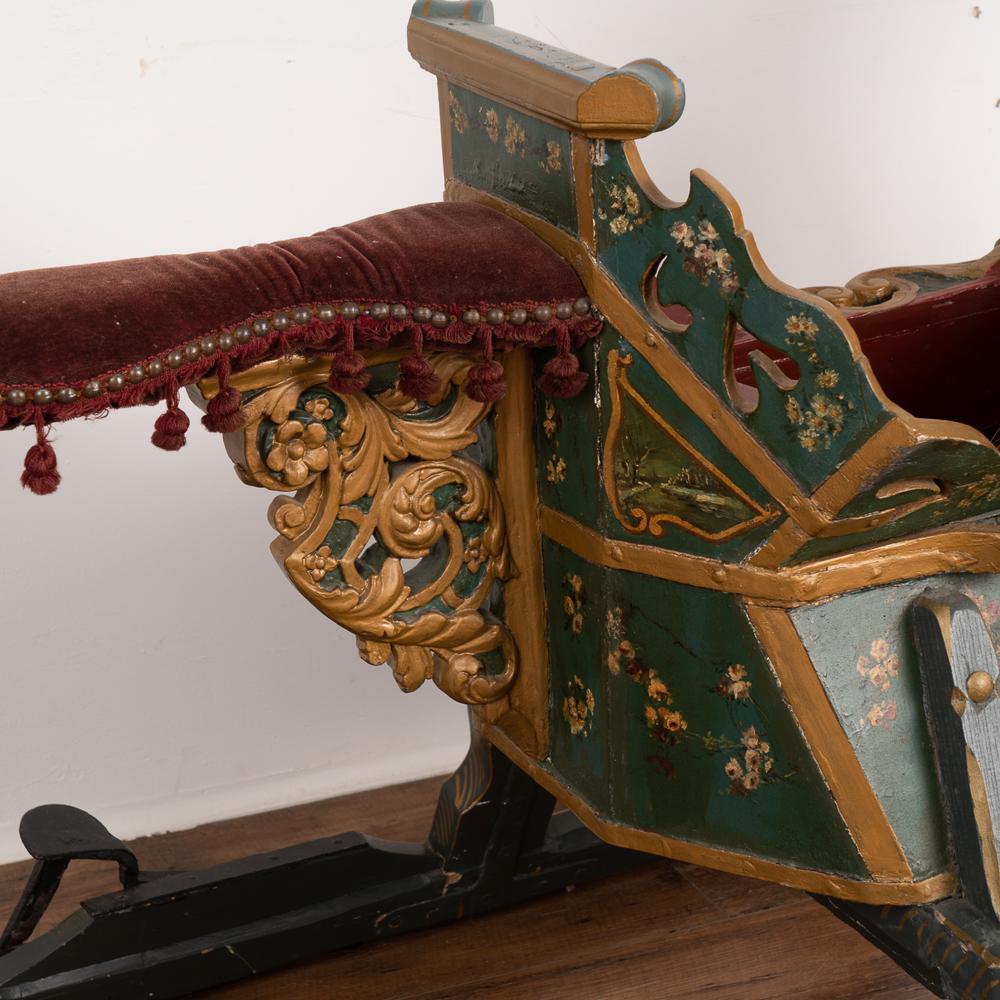 Green Painted Sleigh With Brass Bells, Sweden circa 1890 For Sale 7