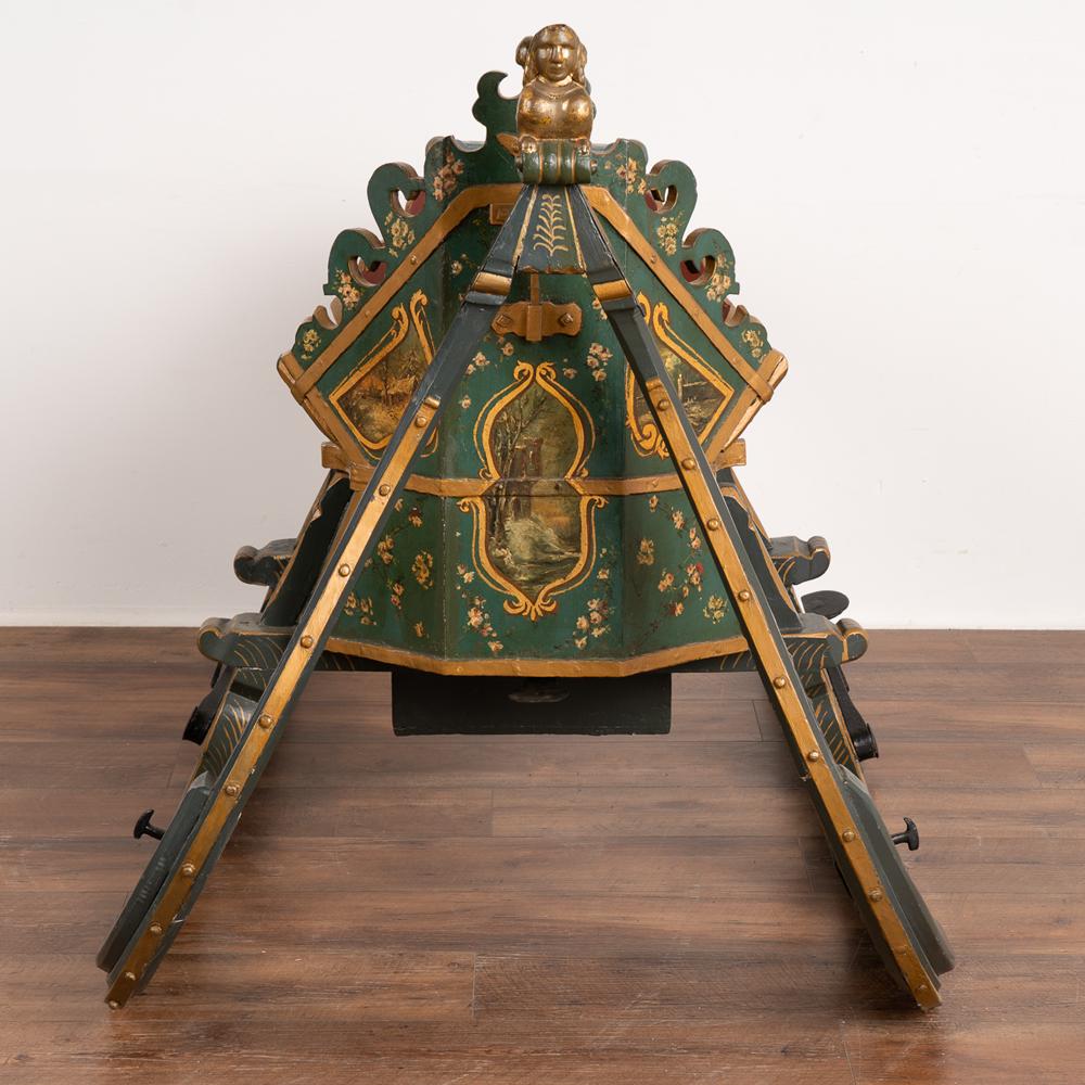 Victorian Green Painted Sleigh With Brass Bells, Sweden circa 1890 For Sale